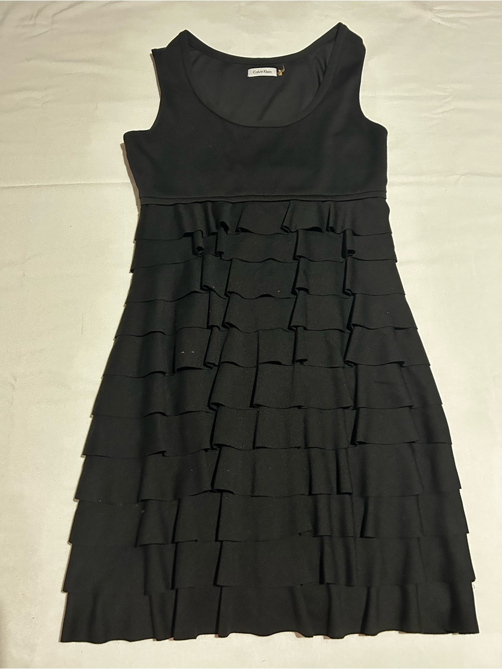 Calvin Klein Black Sleeveless Ruffle Tier Dress